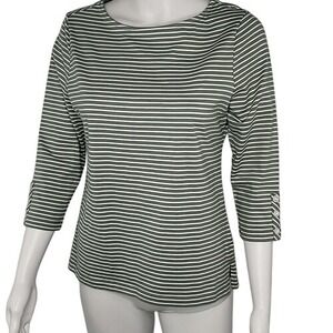 Appleseed's Green & White Striped Bateau- Neck Top‎